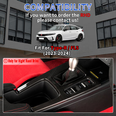 CREATE CARBON Dry Carbon Fiber Center Console Gear Shift Panel Cover for Honda Civic FL & Civic Type R FL5 RHD