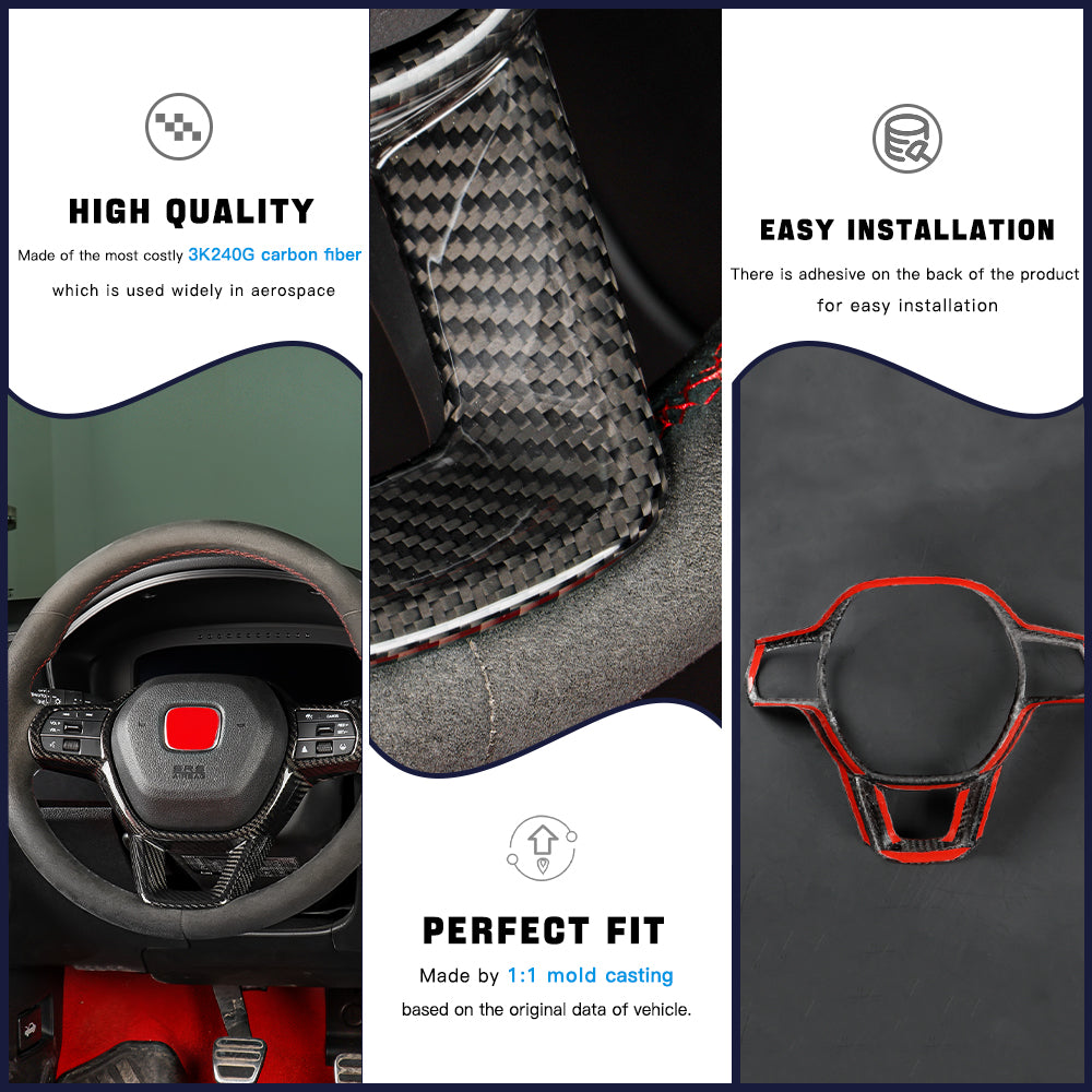 Create Carbon Dry Carbon Fiber Steering Wheel Trim Cover for Honda Civic Type R FL5