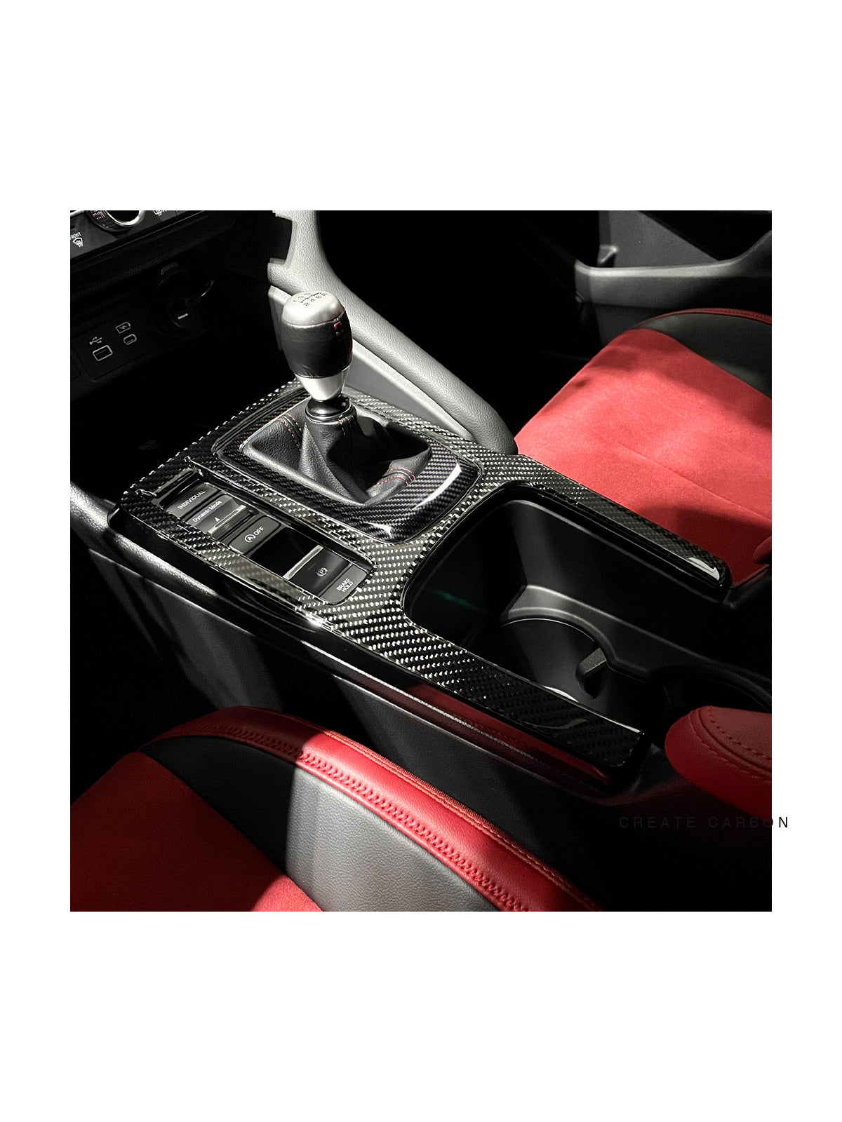 2024–2025 Acura Integra Type S DE5 carbon fiber center console trim close-up
