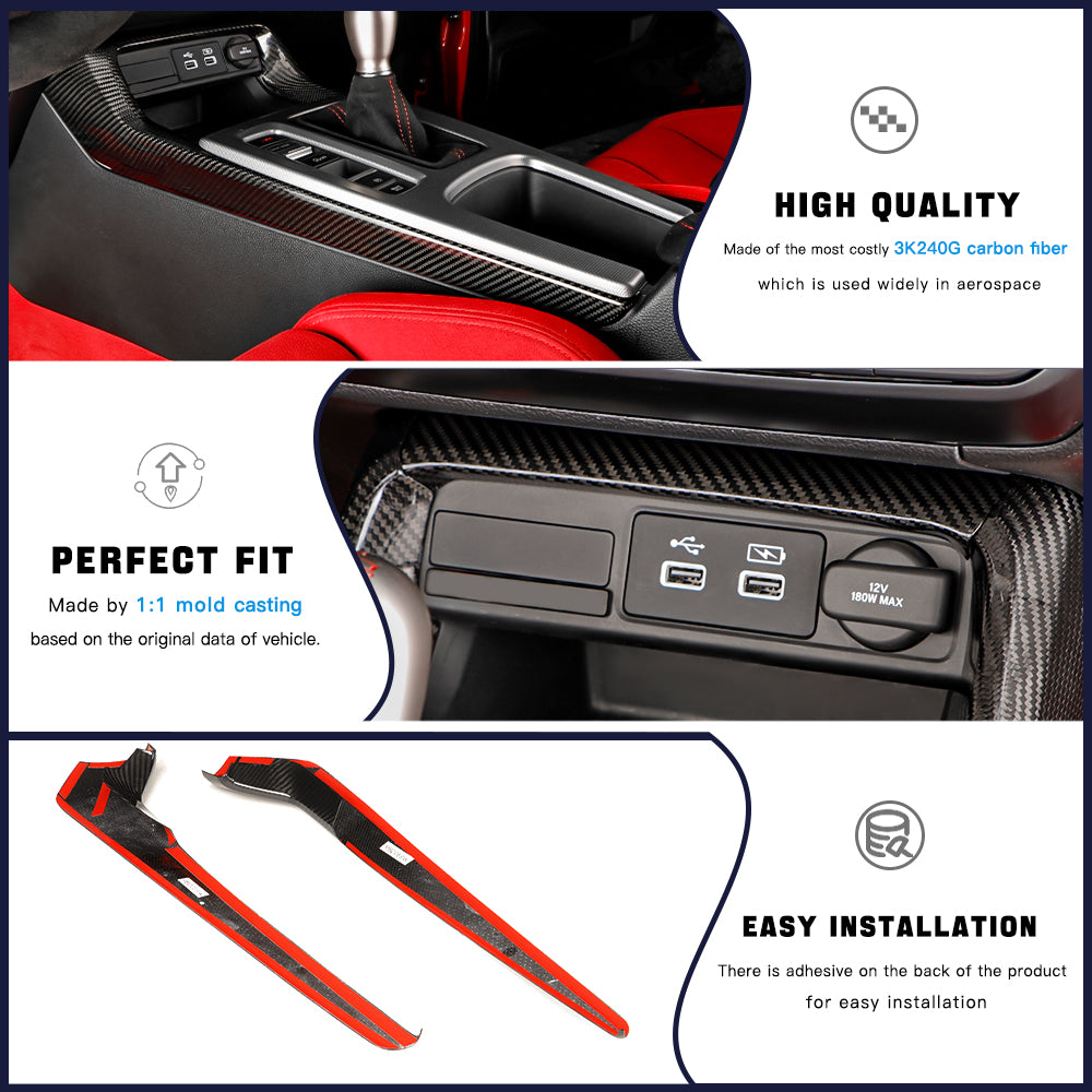 CREATE CARBON Dry Carbon Fiber Center Console Side Trim Covers 3-Piece Set for Honda Civic FL & Type R FL5