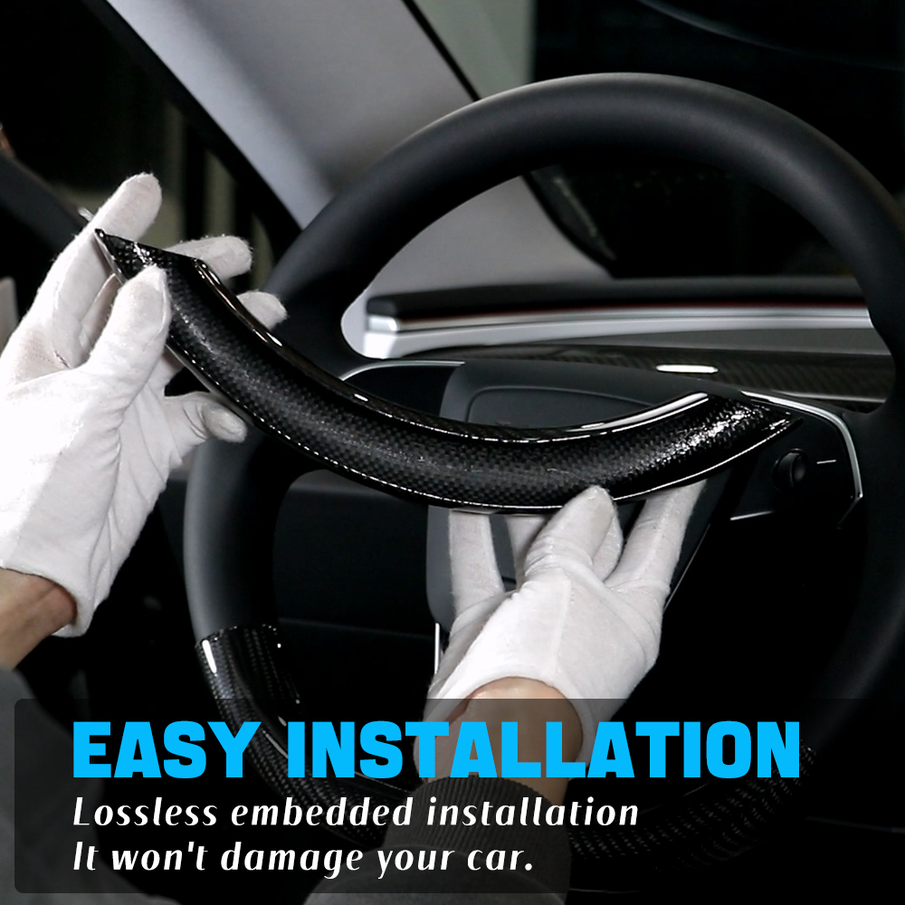 Create Carbon Dry Carbon Fiber Steering Wheel Cover Set (2PCS) for Tesla Model 3 Highland & Model Y Juniper