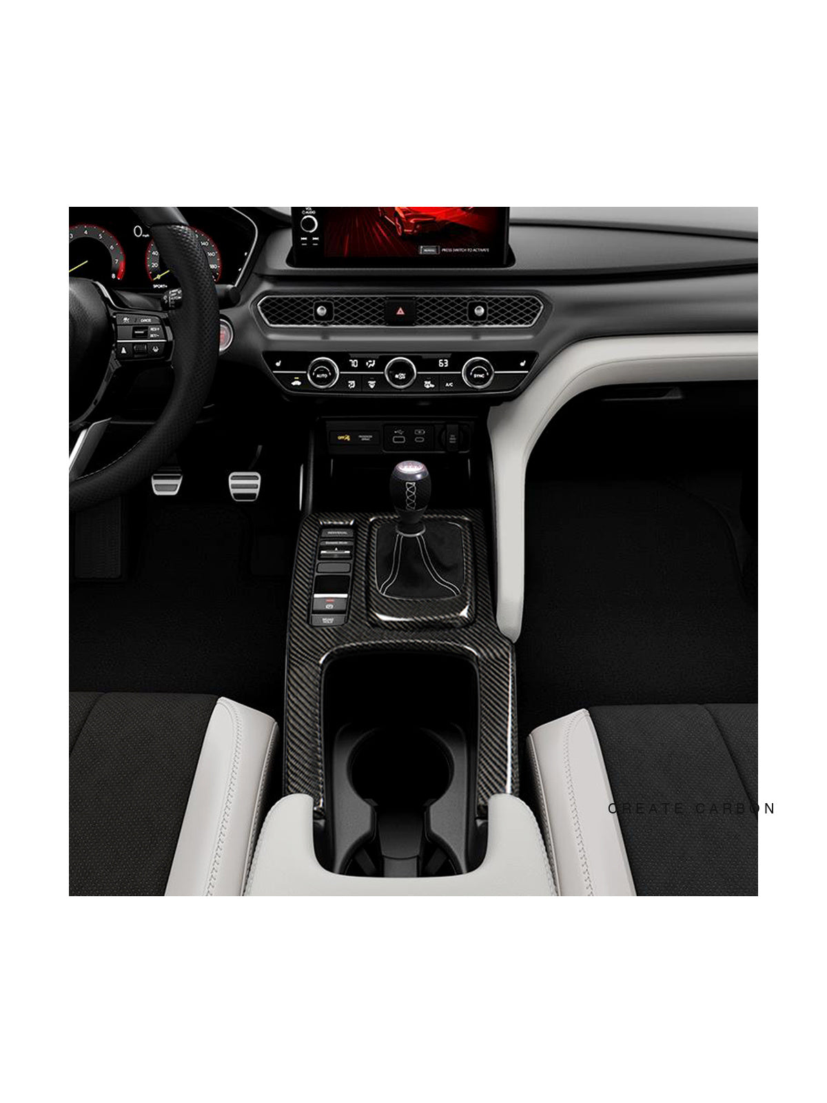 Gloss carbon fiber center console trim for 2024–2025 Acura Integra Type S DE5