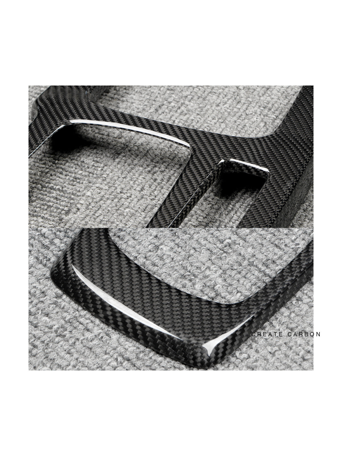 Dry carbon fiber center console panel trim installed in Acura Integra Type S DE5