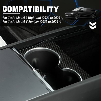 Create Carbon Dry Carbon Fiber Cup Holder Slot Cover for Tesla Model Y Juniper 2025-2026+