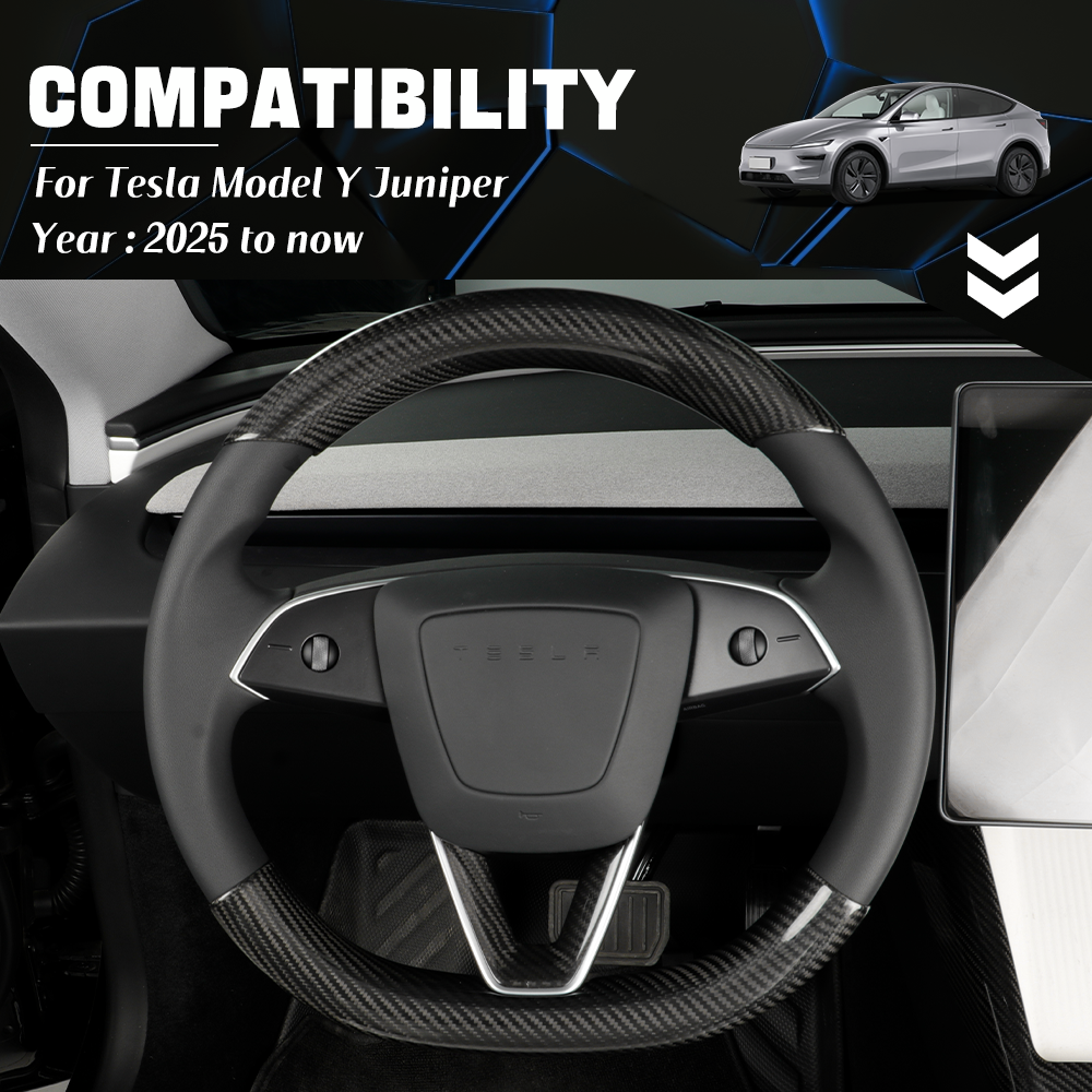 Create Carbon Dry Carbon Fiber Steering Wheel Cover Set (2PCS) for Tesla Model 3 Highland & Model Y Juniper