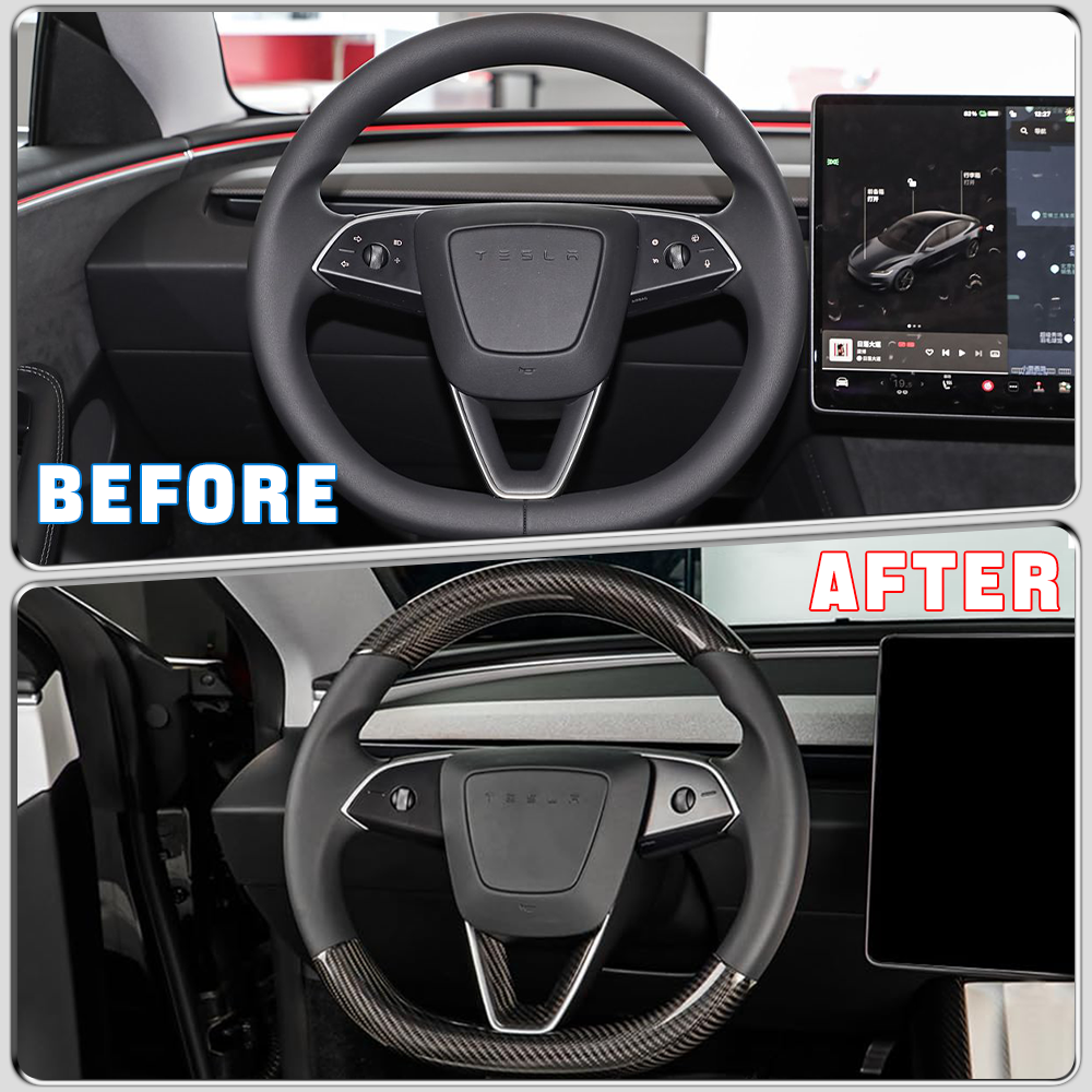 Create Carbon Dry Carbon Fiber Steering Wheel Cover Set (2PCS) for Tesla Model 3 Highland & Model Y Juniper