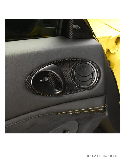 Nissan Z RZ34 dry carbon inner door handle trim covers carbon weave detail