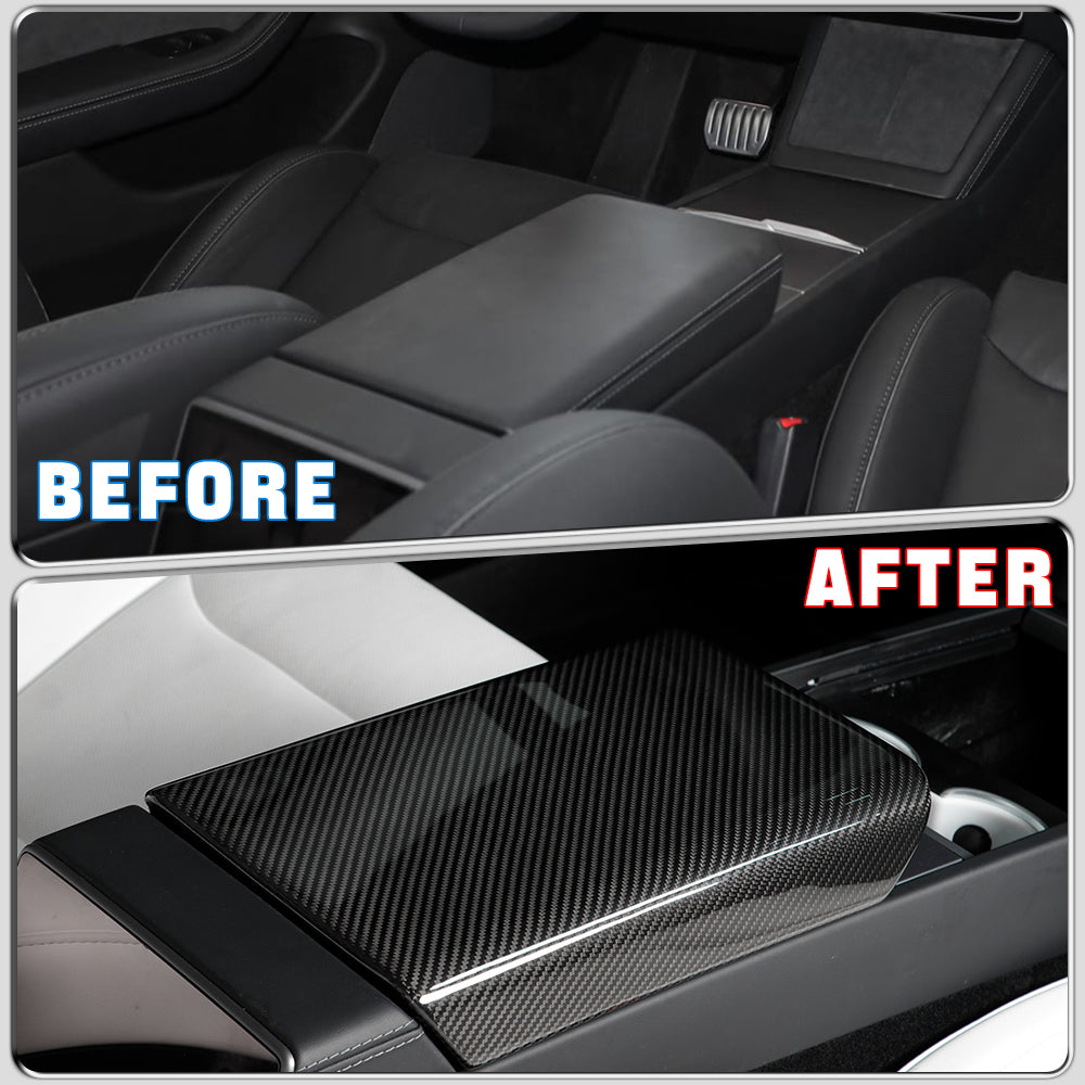 Create Carbon Dry Carbon Fiber Center Console Armrest Cover for Tesla Model Y Juniper 2025+