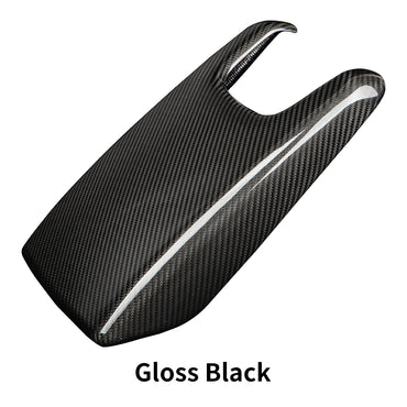 Dry carbon fiber center console armrest cover installed view