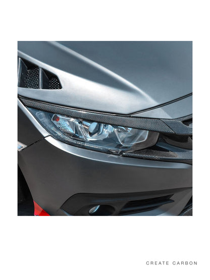 CREATECARBON dry carbon fiber front grille and eyebrow covers for 2017–2021 Honda Civic Type R FK8 – detail view 2