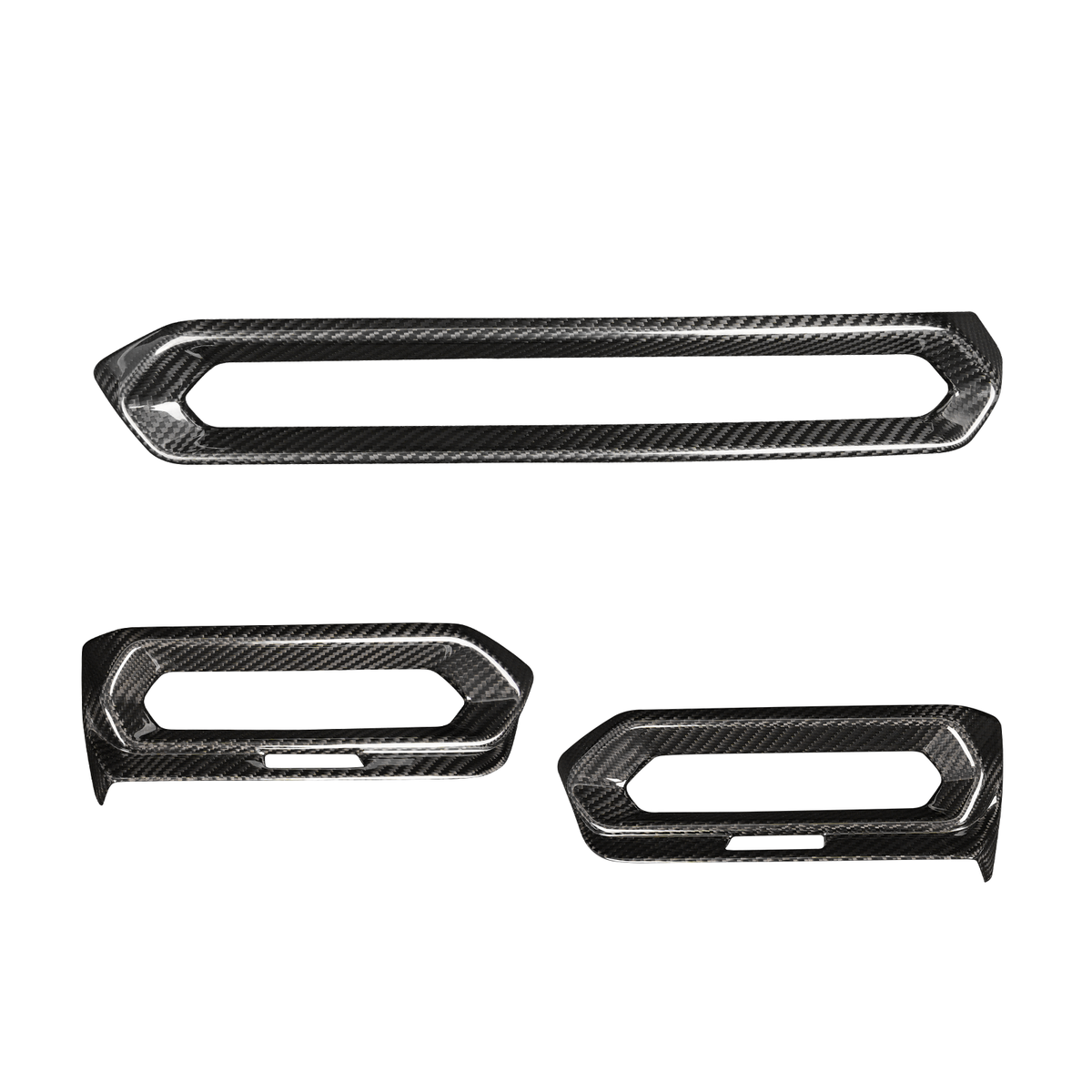 Honda Prelude BF1 dry carbon fiber dashboard trim covers, 3-piece set on white background