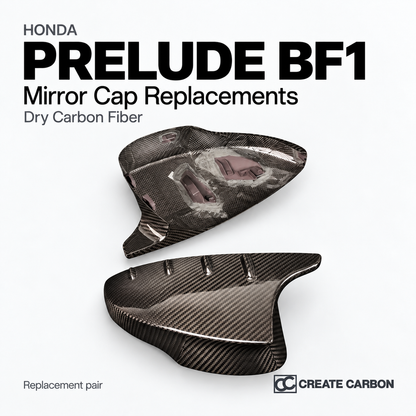Honda Prelude BF1 Mirror Cap Replacements — Dry Carbon Fiber — CREATE CARBON